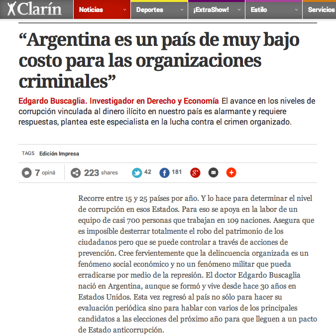 Argentina es un país de muy bajo costo para las organizaciones criminales
